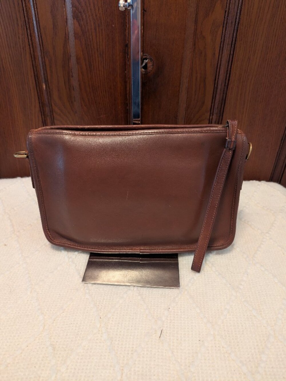 Vintage Coach Slim Zip 0153 USA Leather Crossbody Clutch Brown *No Strap*